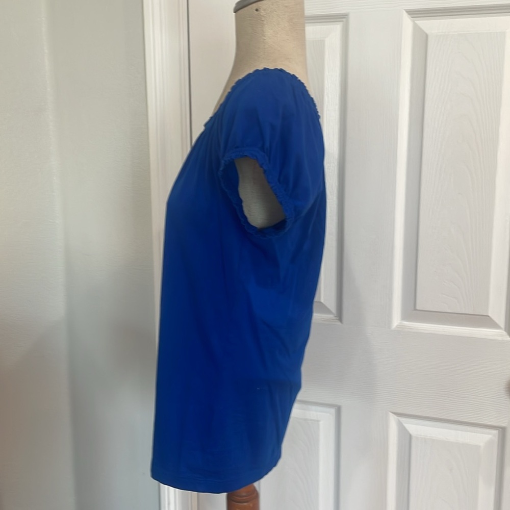 For the Republic top cap sleeves 100% Pima cotton ruffle trim blue womens size M - Picture 7 of 11